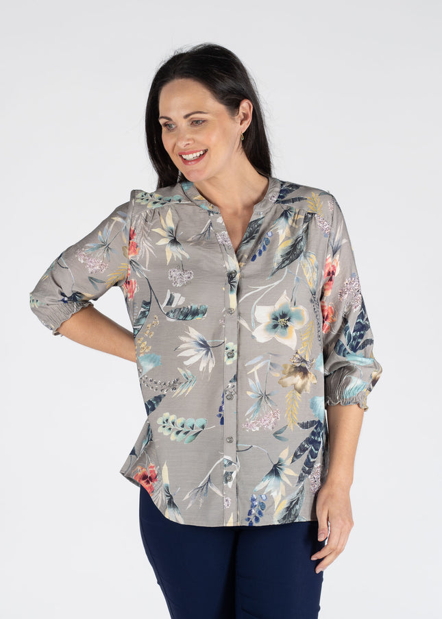 Blouse flower print 3/4 sleeve elac cuff