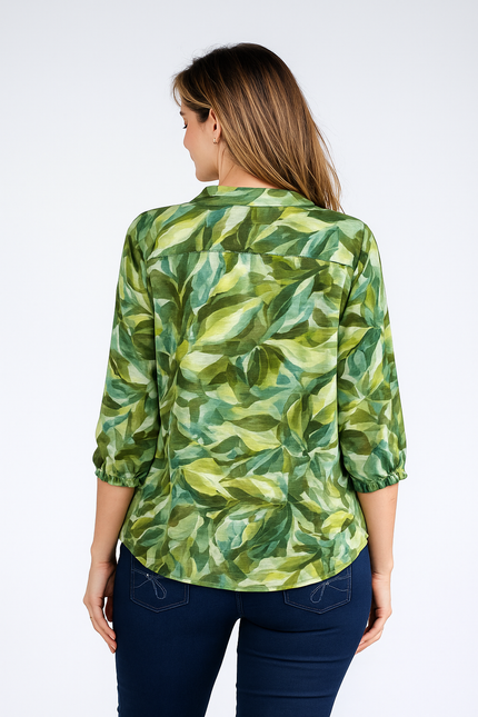 Print Blouse 3/4 Sleeve Elastic cuff