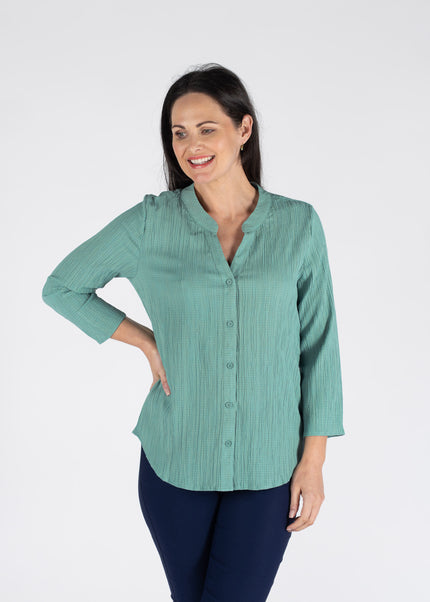 AQUA CRINKLE BLOUSE WITH 3/4 SLEEVE