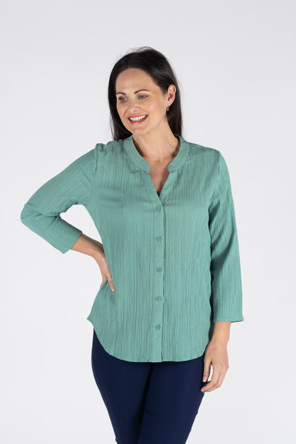 AQUA CRINKLE BLOUSE WITH 3/4 SLEEVE