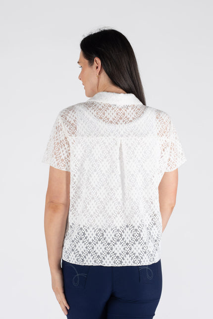 CRISS CROSS LACE BLOUSE COLLAR SHORT SLEEVE