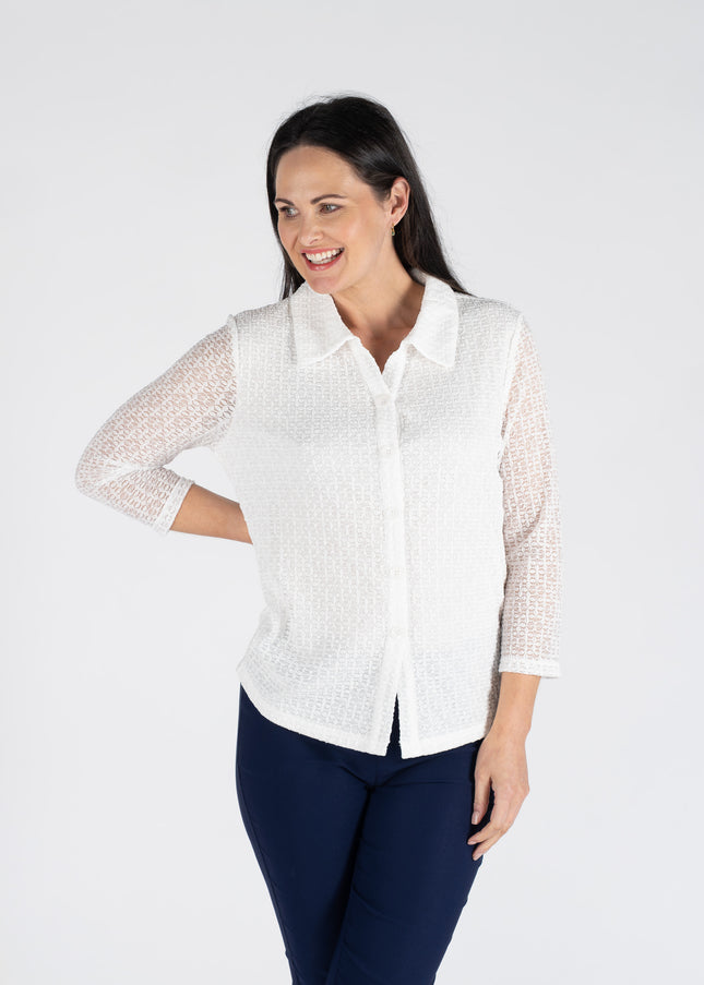 Blouse textured lace  with collar 3/4 sleeve