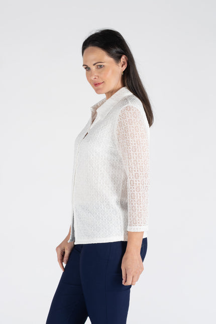 TEXTURED LACE BLOUSE WITH COLLAR 3/4 SLEEVE