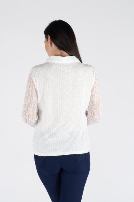 TEXTURED LACE BLOUSE WITH COLLAR 3/4 SLEEVE