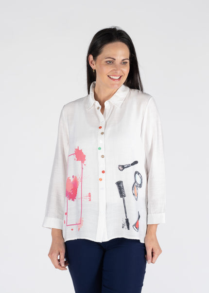 COSMETICS PRINT BLOUSE FANCY BUTTON LONG SLEEVE
