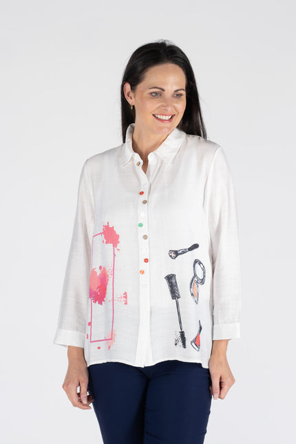 COSMETICS PRINT BLOUSE FANCY BUTTON LONG SLEEVE