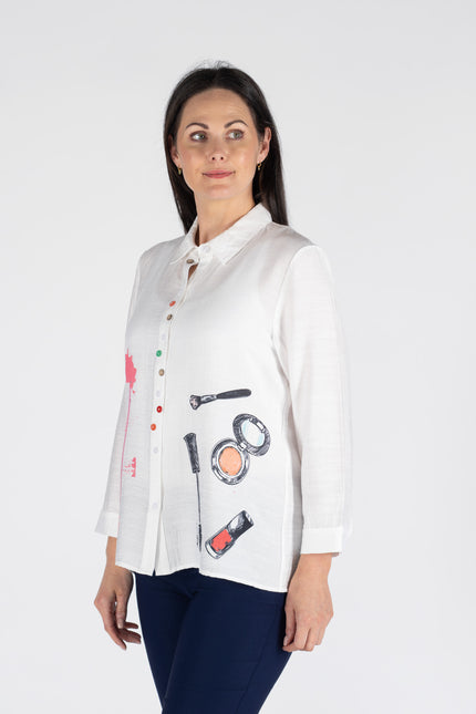 COSMETICS PRINT BLOUSE FANCY BUTTON LONG SLEEVE