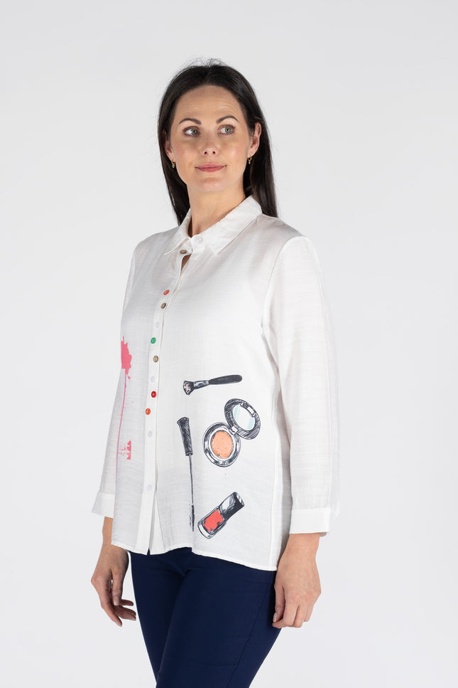 COSMETICS PRINT BLOUSE FANCY BUTTON LONG SLEEVE