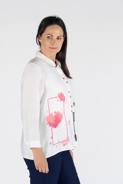 COSMETICS PRINT BLOUSE FANCY BUTTON LONG SLEEVE