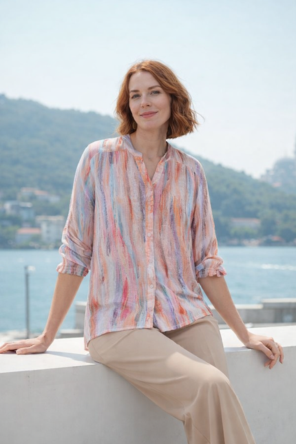 PINK MULTI ABSTRACT PRINT BLOUSE 3/4 SLEEVE