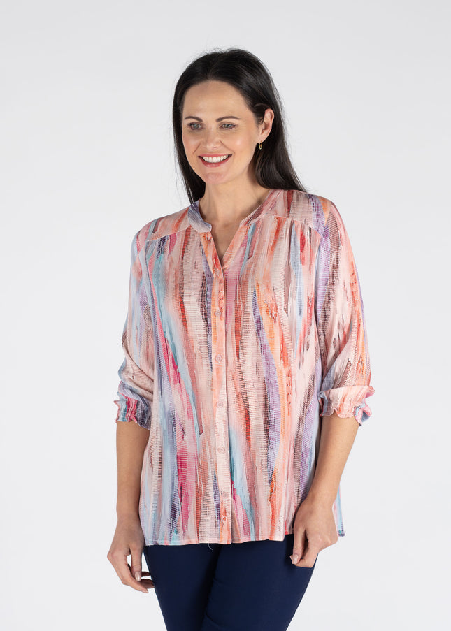 Blouse pink multi abstract print 3/4 sleeve