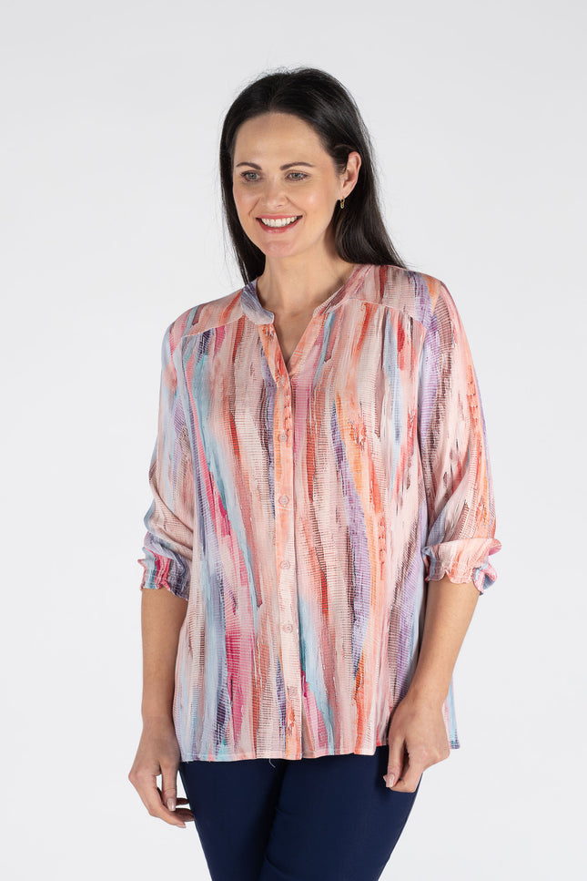 PINK MULTI ABSTRACT PRINT BLOUSE 3/4 SLEEVE