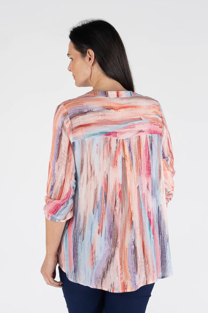 PINK MULTI ABSTRACT PRINT BLOUSE 3/4 SLEEVE