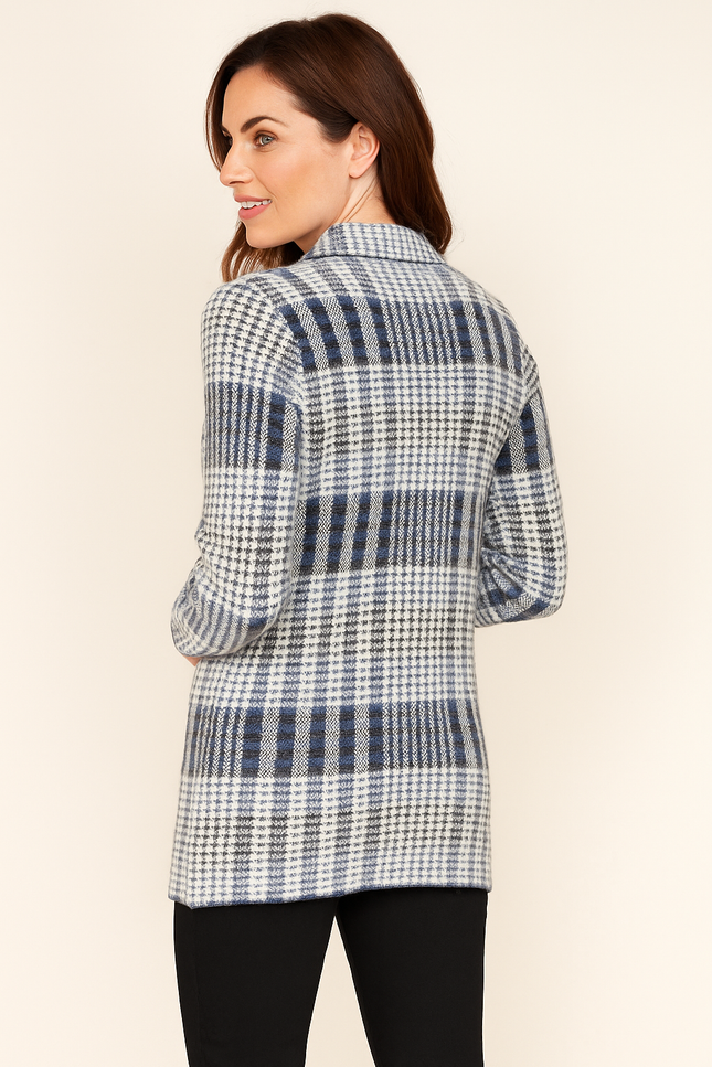 CHECK PATTERN FRONT POCKET CARDIGAN