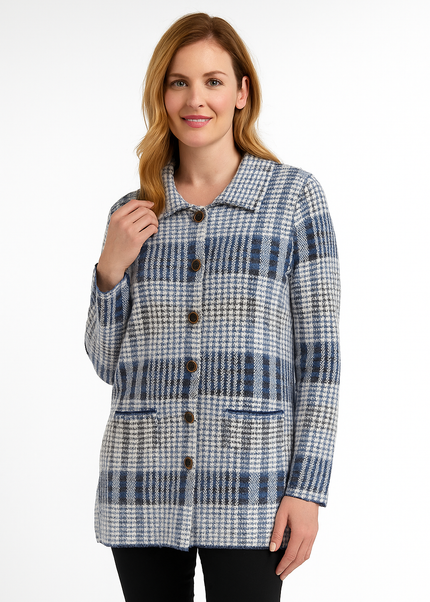 CHECK PATTERN FRONT POCKET CARDIGAN