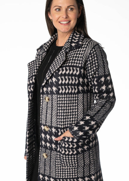 NAVY CHECK PATTERN CARDIGAN LONG SLEEVE