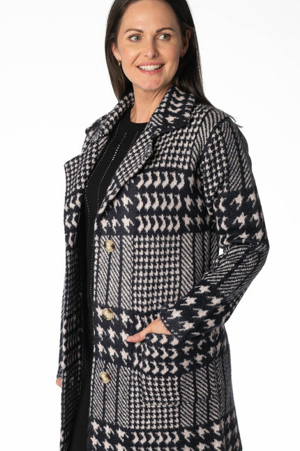 NAVY CHECK PATTERN CARDIGAN LONG SLEEVE