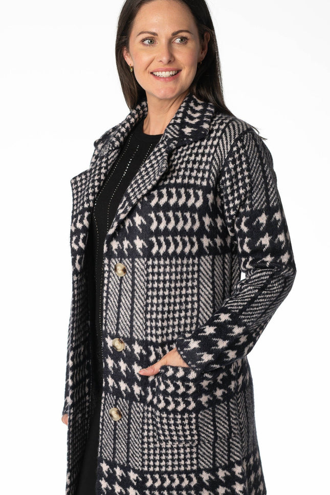 NAVY CHECK PATTERN CARDIGAN LONG SLEEVE