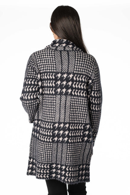 NAVY CHECK PATTERN CARDIGAN LONG SLEEVE