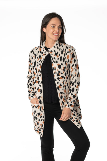 BEIGE SPOT PATTERN CARDIGAN LONG SLEEVE