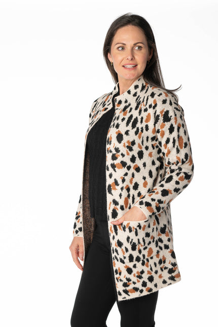 BEIGE SPOT PATTERN CARDIGAN LONG SLEEVE