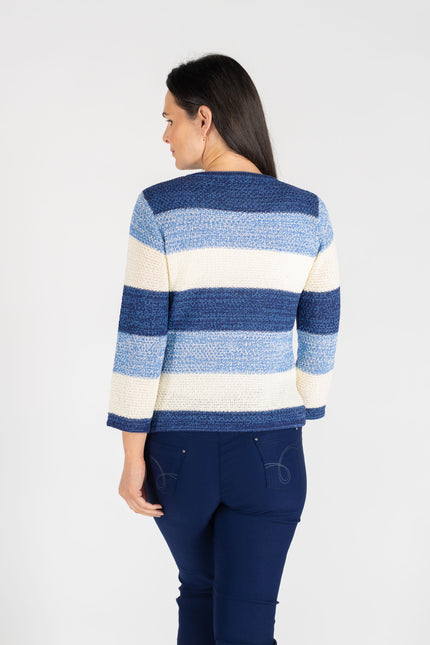 BLUE MULTI STRIPE CARDI POCKET DETAIL 3/4