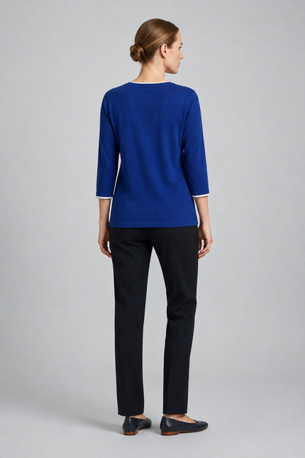 Cardigan contrast edge to edge round neck 3/4 sleeve