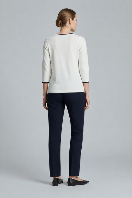 Cardigan contrast edge to edge round neck 3/4 sleeve
