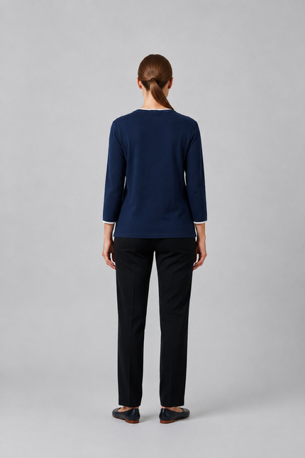 Cardigan contrast edge to edge round neck 3/4 sleeve