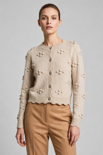 Cardigan flower scallop edge short cardigan