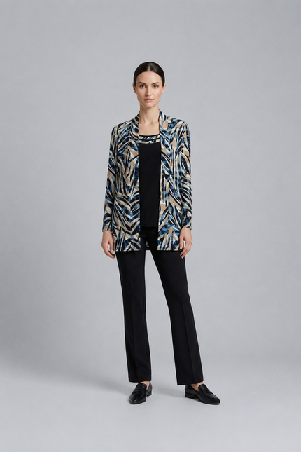 Mock cardigan teal swirl print with insert and 3/4 sleeve
