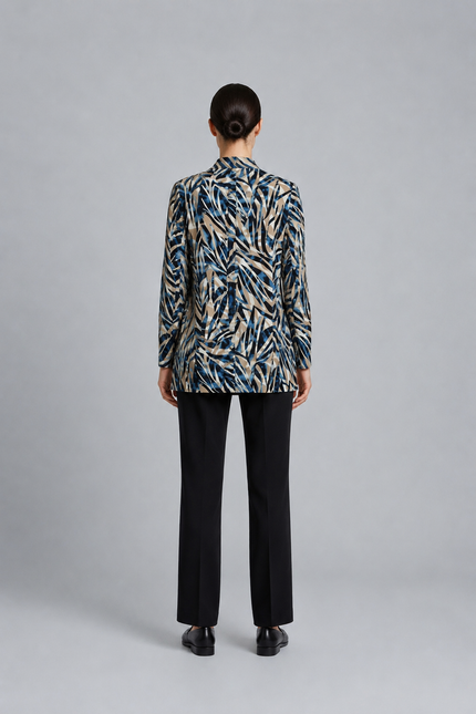 Mock cardigan teal swirl print with insert and 3/4 sleeve