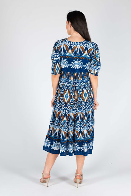 TROPICAL PRINT DRESS WITH ROUND NECKHALF