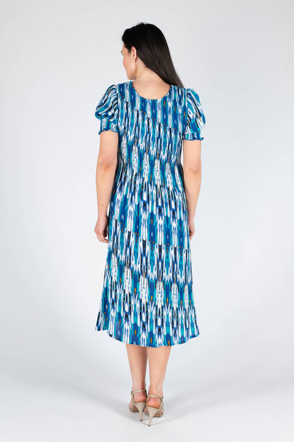 TURQ PRINT PRINTED ROUND NECK CRINKLE DRESS