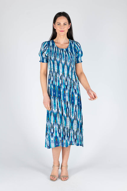 TURQ PRINT PRINTED ROUND NECK CRINKLE DRESS