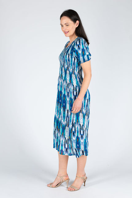 TURQ PRINT PRINTED ROUND NECK CRINKLE DRESS