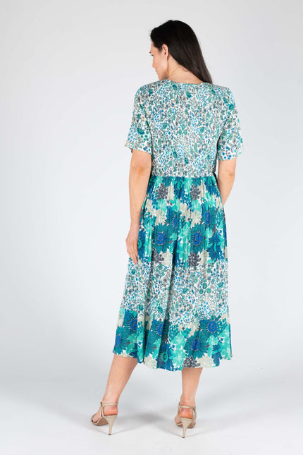 MINT PRINT PRINT DRESS ROUND NECK WITH SHORT SLEEVE