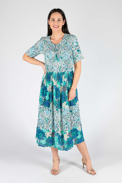 MINT PRINT PRINT DRESS ROUND NECK WITH SHORT SLEEVE