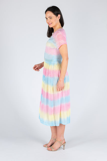 EMBROIDERY DRESS V NECK SHORT SLEEVE