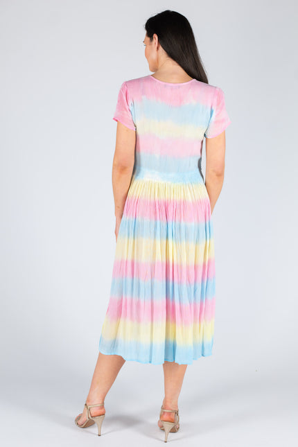 EMBROIDERY DRESS V NECK SHORT SLEEVE