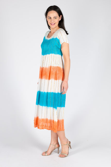 PEACH MULTI TIE DYE ROUND NECK SHORT SLEEVE