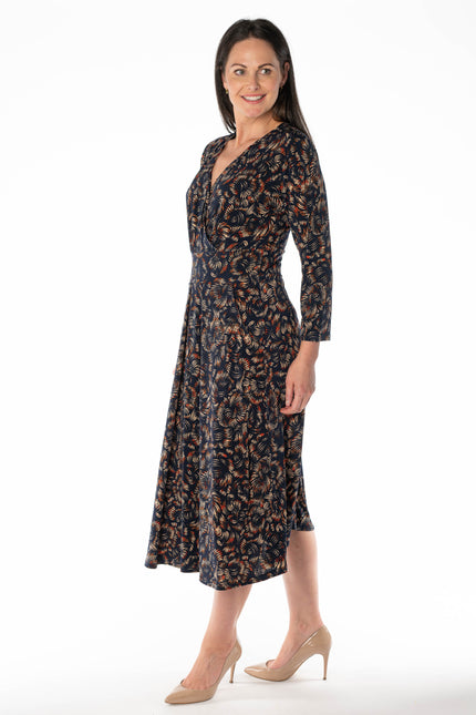 LONG SLEEVE V-NECK DRESS WITH SIDE POCKET