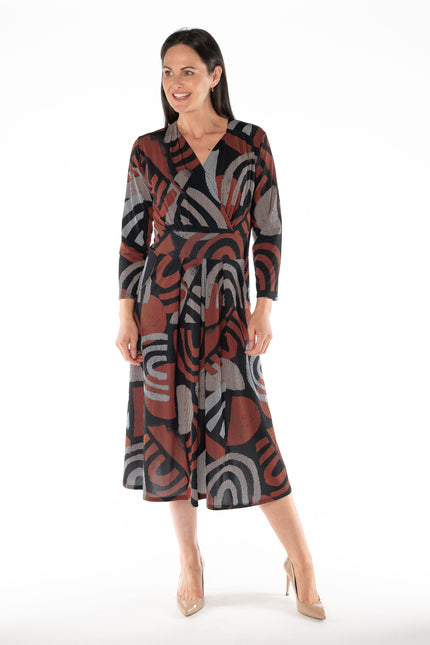 V-NECK CROSS OVER PRINTED DRESS LONG SLEEVE