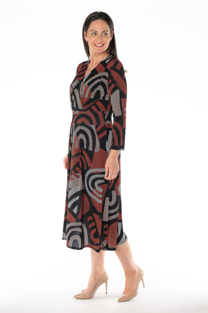 V-NECK CROSS OVER PRINTED DRESS LONG SLEEVE