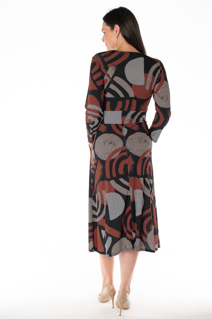 V-NECK CROSS OVER PRINTED DRESS LONG SLEEVE