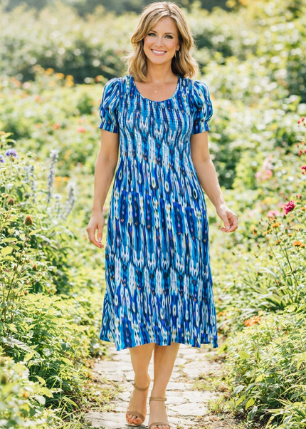 TURQ PRINT PRINTED ROUND NECK CRINKLE DRESS