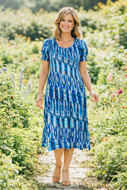 TURQ PRINT PRINTED ROUND NECK CRINKLE DRESS