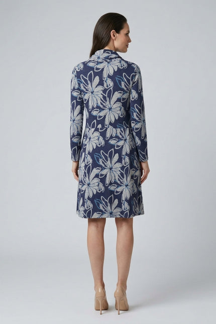 Dress flower print cowl neck long sleeve