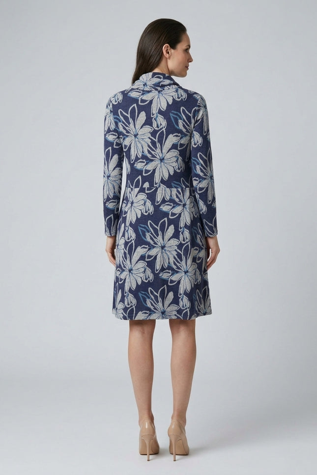 Dress flower print cowl neck long sleeve
