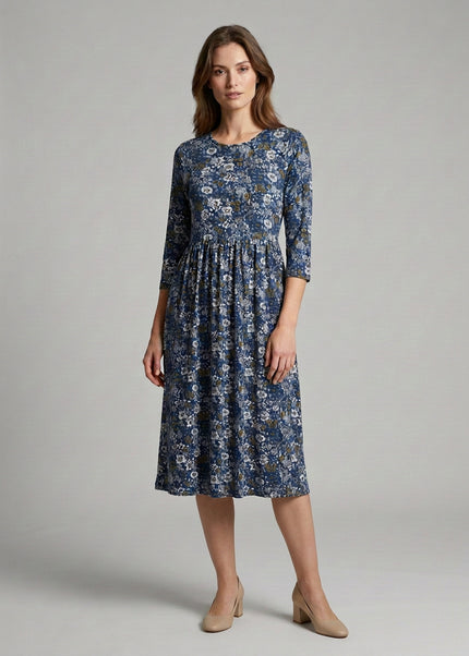Dress ditsy flower print round neck